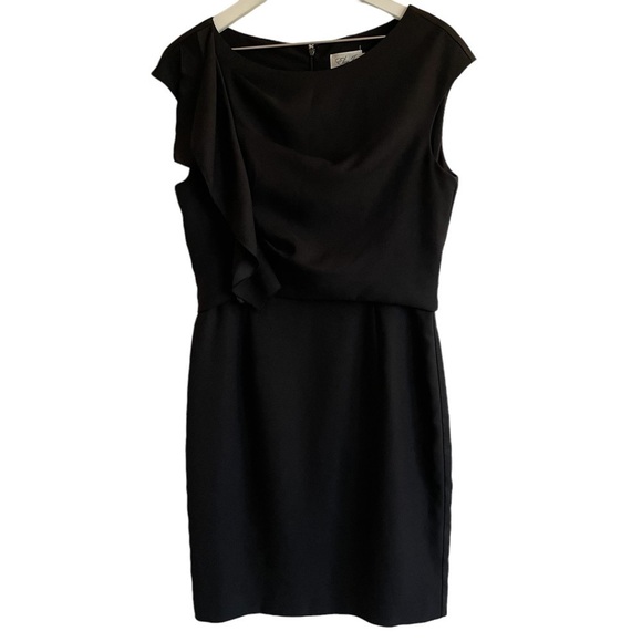 Eliza J Black Cap Sleeve Cocktail Dress with Side Ruffle, Size 10 - Picture 1 of 6
